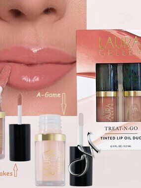 Laura Geller HIGH STAKES & A-GAME TREAT-N-GO Tinted Lip Oil Duo* 2 X 0.11 OZ NIB